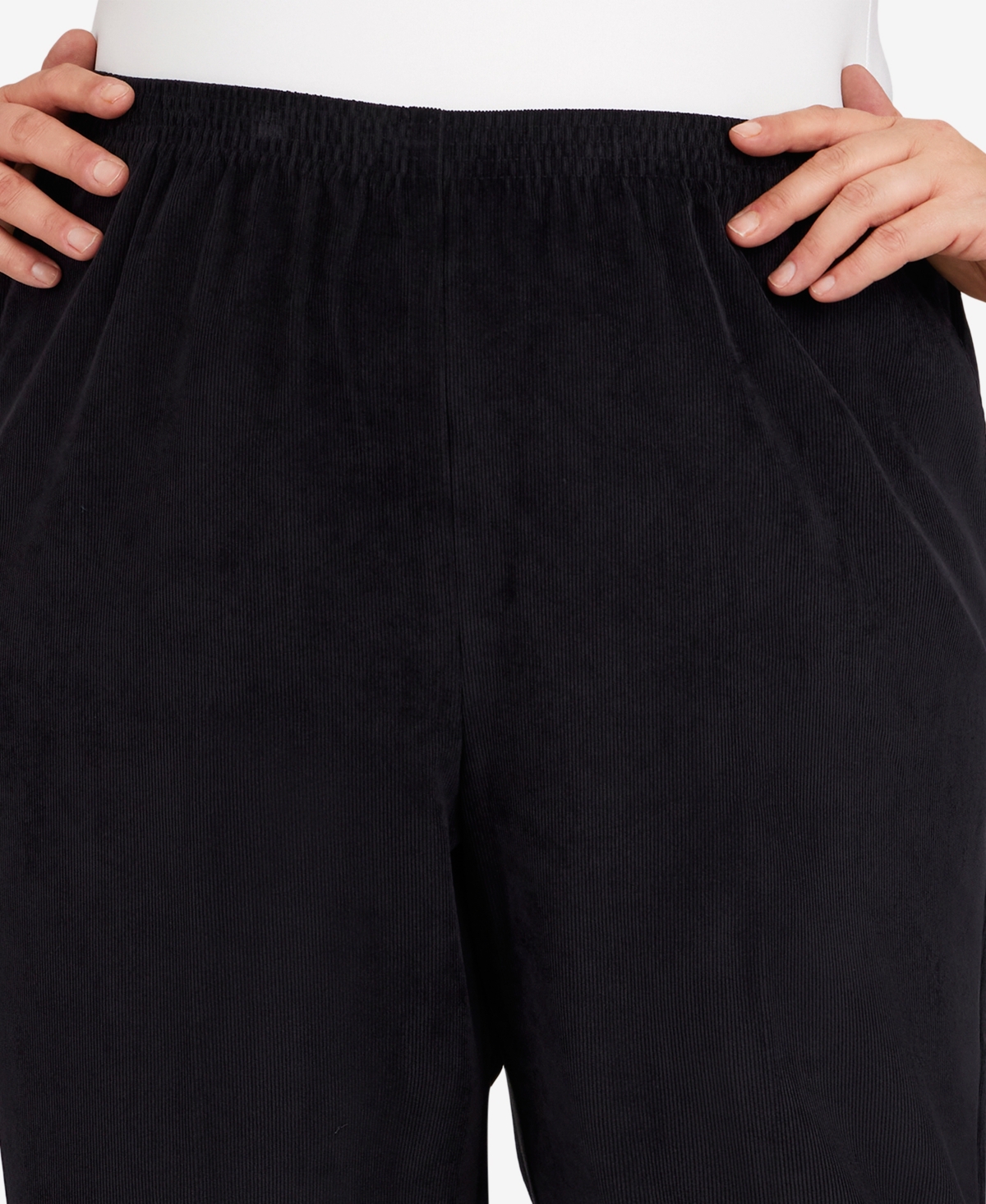 Alfred Dunner Plus Size Classic Corduroy Elastic Waist Medium Length Pants In Black