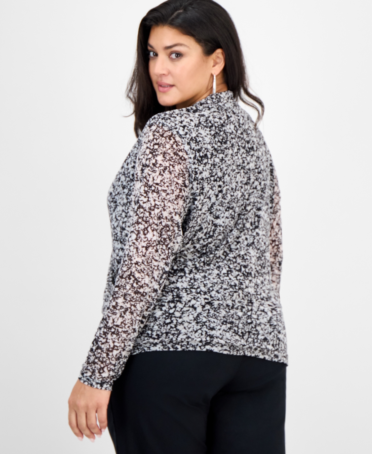 Inc International Concepts Plus Size Mesh Draped Top, Macy's Exclusive In Multi