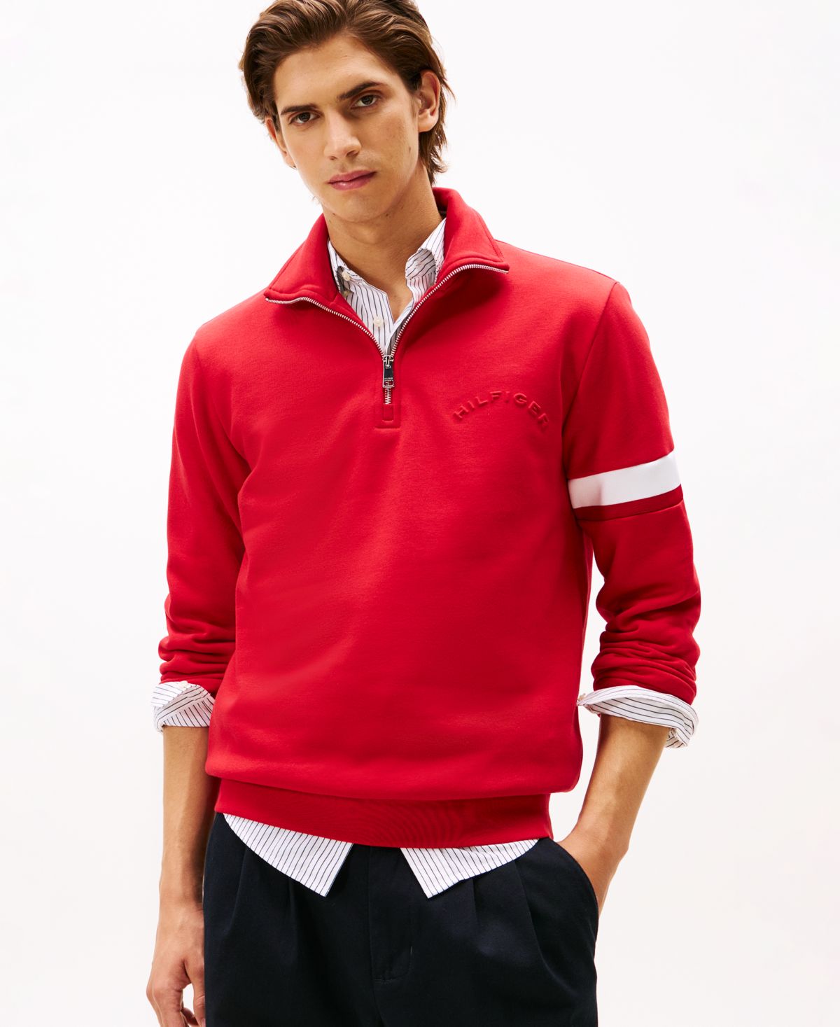 Мужская толстовка в полоску с рукавами на молнии в четверть оборота