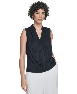 Women's Floral Surplice-Neck Sleeveless Blouse