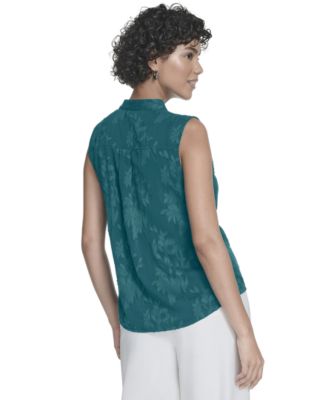 Women's Floral Surplice-Neck Sleeveless Blouse