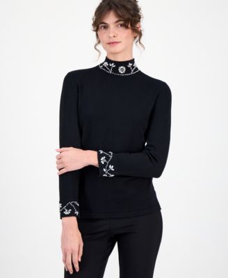 Anne Klein - Women's Rhinestone-Detail Turtleneck Sweater