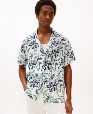 Men's Patterned Linen Button Up Short Sleeve Shirt
