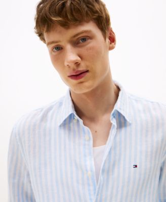 Men's Pigment-Dyed Stripe Linen Button Up Shirt