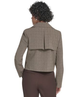 Women's Notch Lapel Collar Cropped Trench Jacket