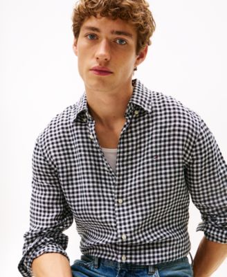 Men's Linen Gingham Button Up Shirt