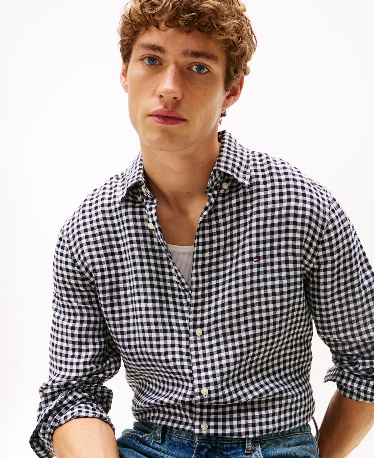 Tommy Hilfiger Regular Fit Gingham Linen Shirt In Multi