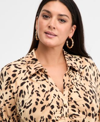 Plus Size Printed Gathered Collared Shirt, Macy's Exclusive