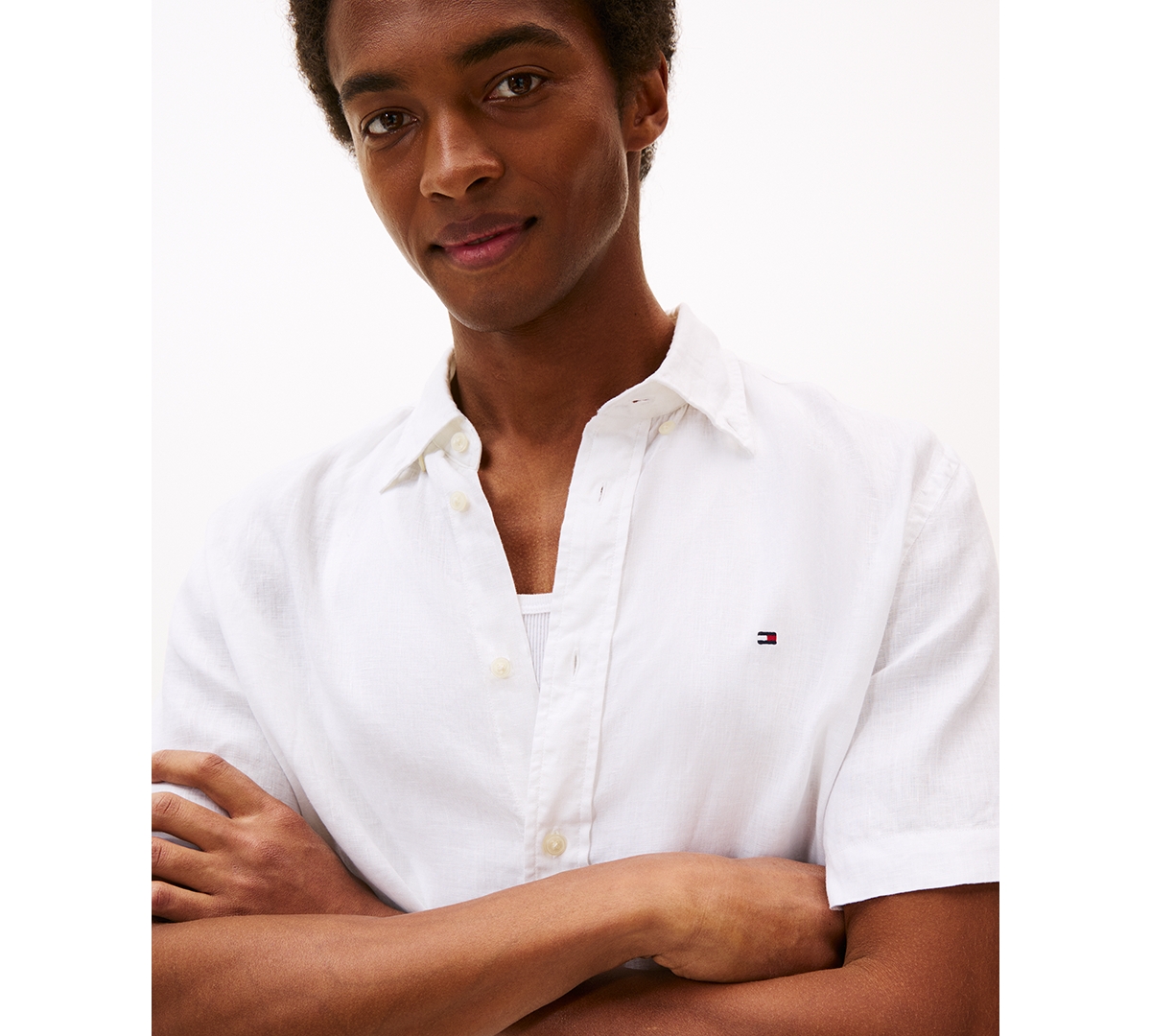 Tommy Hilfiger Men's Regular-fit Linen Short-sleeve Shirt In White