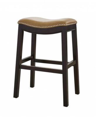 Backless Counter Height Bar Stool with Faux Leather Seat and Wood Frame