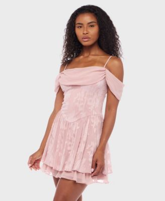 Juniors' Cold-Shoulder Jacquard Fit & Flare Dress