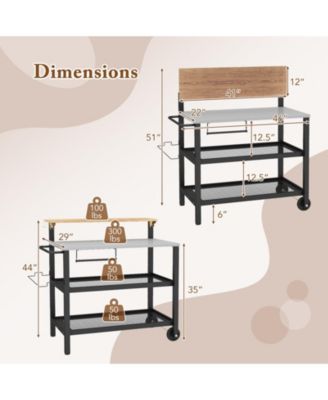 Rolling Bar Cart with Flip-Up Table & Hooks Mobile Storage Cart for Kitchen and Entertaining