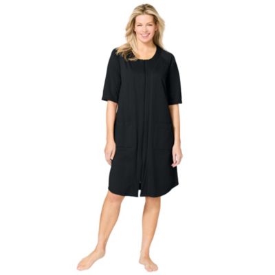 Plus Size Short Zip-Front Robe in French Terry