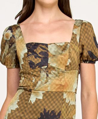 Juniors' Printed Square-Neck Midi Dress