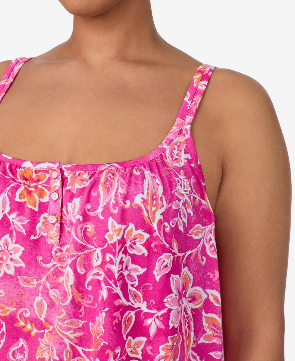 Ralph Lauren Plus Size Double Strap Short Nightgown In Pink
