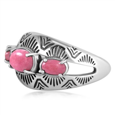 Sterling Silver Rhodonite 3-Stone Oval Band Ring, Size