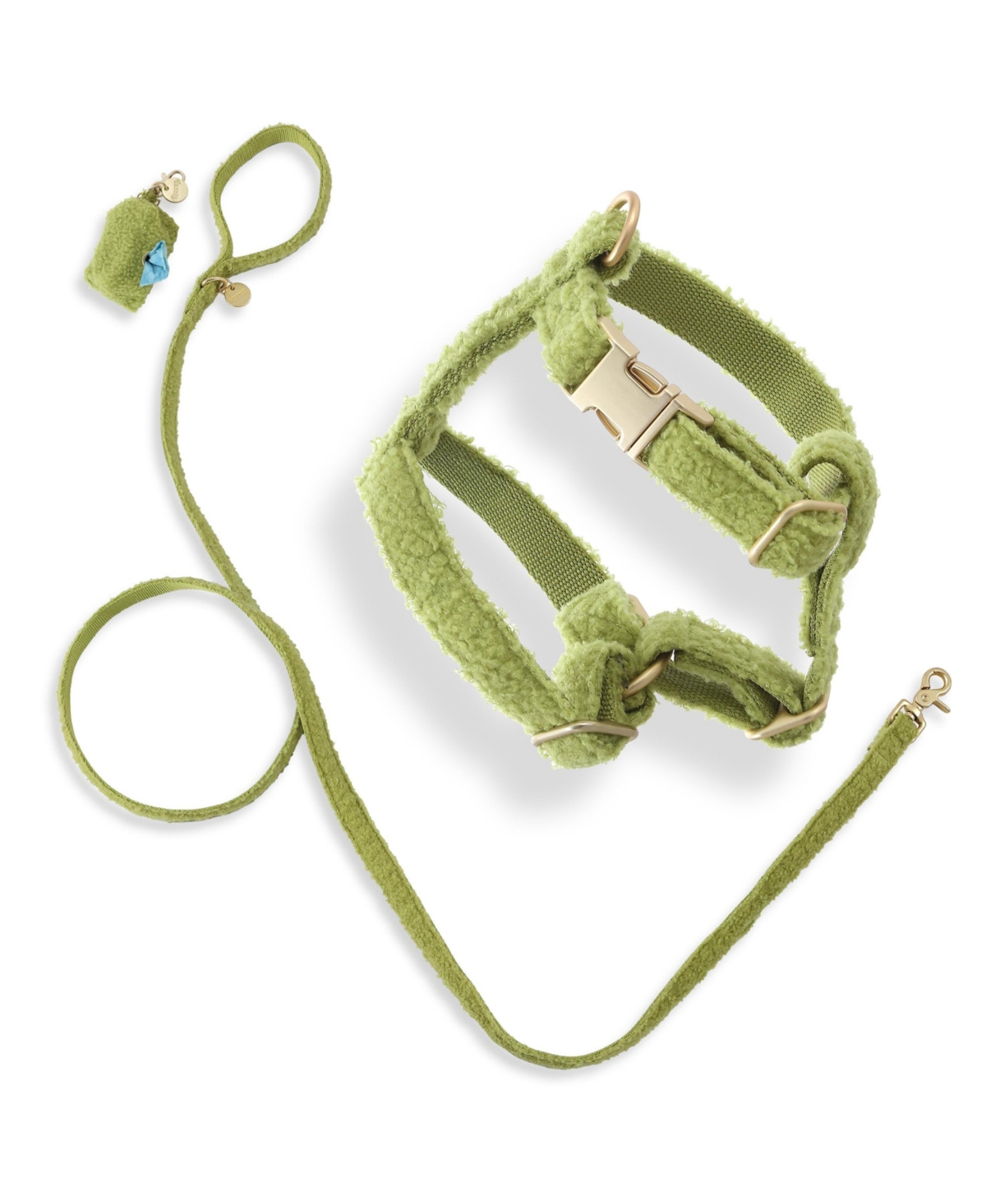 The Licker Store, Teddy Boucle Adjustable Harness and Leash Walk Set with Poop Bag Pouch - Black