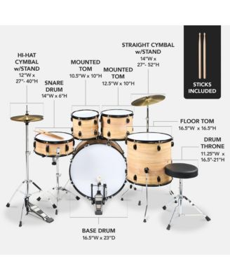 5-Piece Beginner Drum Set w/ Snare, Bass, Toms, Cymbal, Hi-Hat, Sticks, Drum Pedal