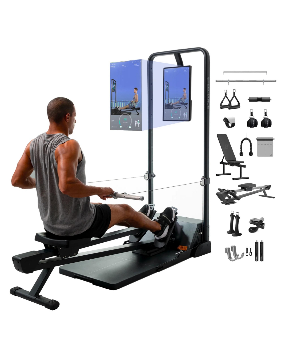 Gym Monster Smart Home Gym, Multifunctional Strength Training Machine, Smith Machine Power Cage Workout Station - Black