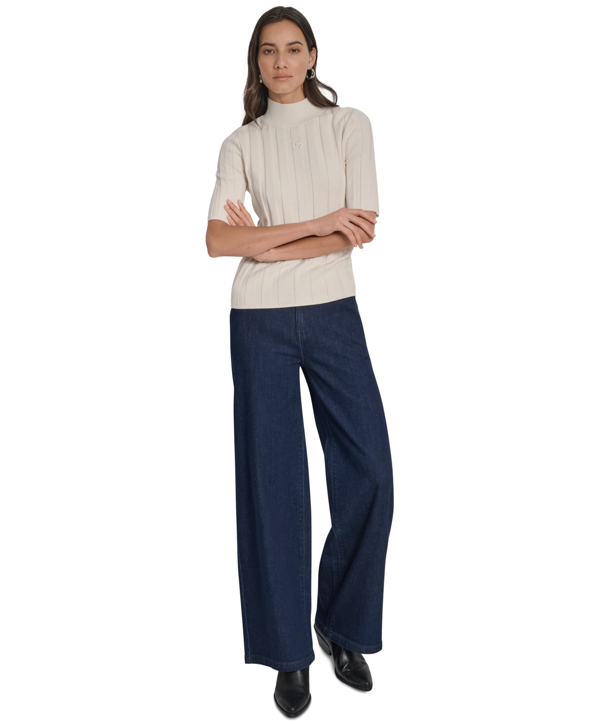 Dkny Jeans Women's Mock Neck Cotton Rib Knit Sweater In White