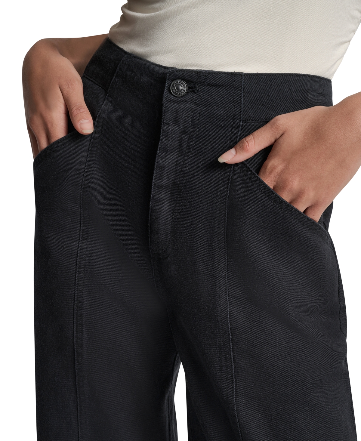 Dkny Jeans Women's Cotton High Rise Wide Leg Pants