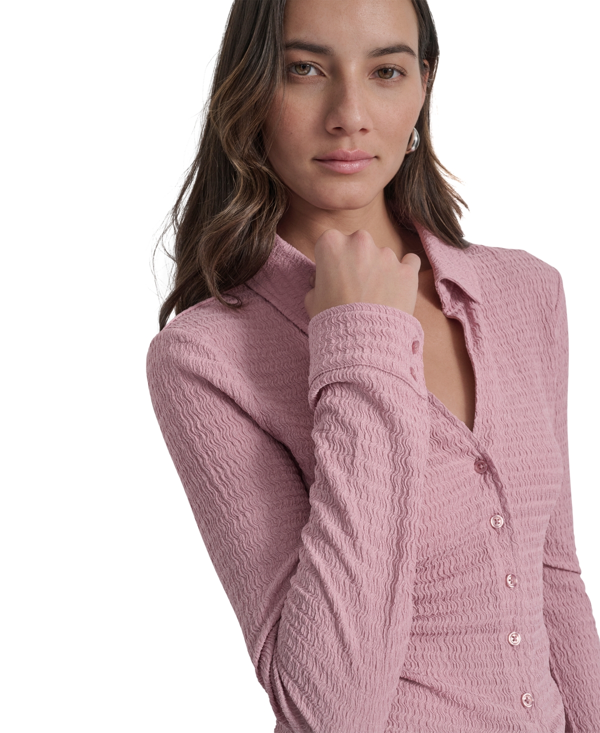 Dkny Jeans Women's Textured Collared Button-front Blouse In Pink