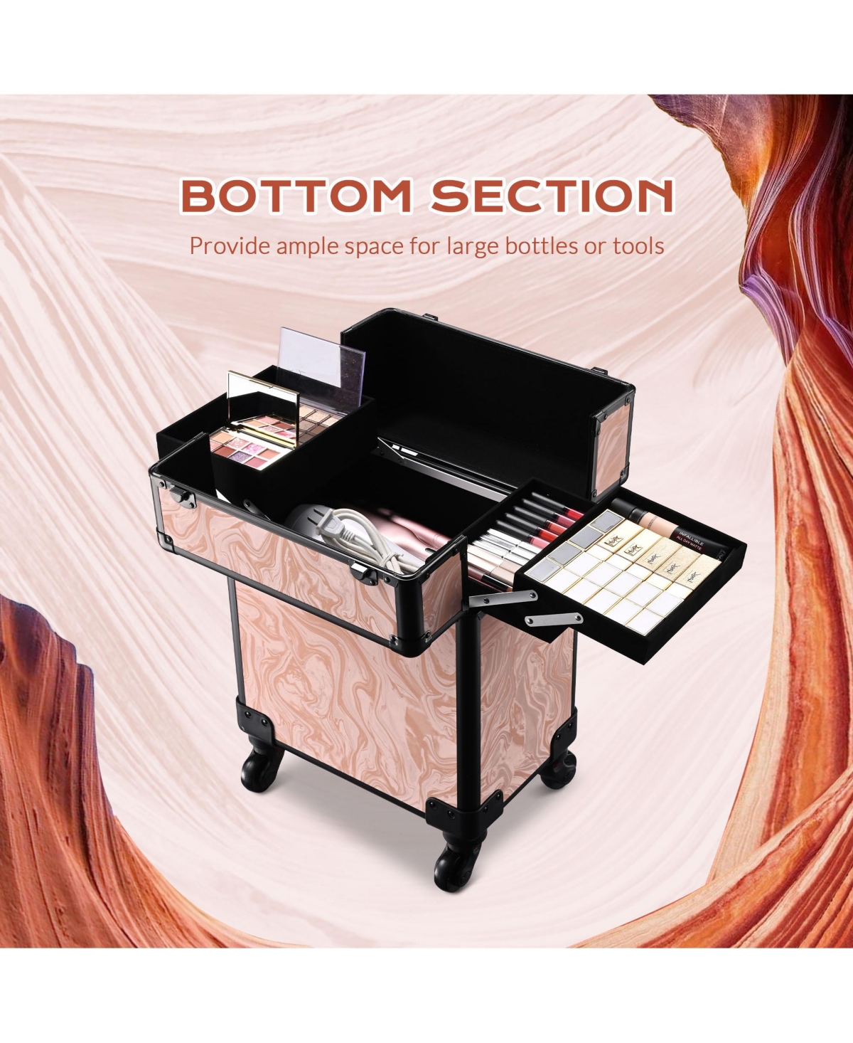 Byootique Folding Manicure Table Nail Desk & Rolling Makeup Train Case Cb Dusk