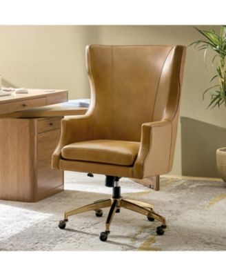Heeg 47'' H Genuine Leather Swivel Adjustable Height Tilting Executive Chair with High Backrest