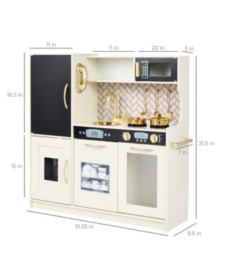 Pretend Play Kitchen Wooden Toy Set for Kids w/ Telephone, Utensils, Oven, Microwave