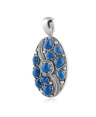 Sterling Silver Denim Lapis Oval Leaf Pendant Enhancer