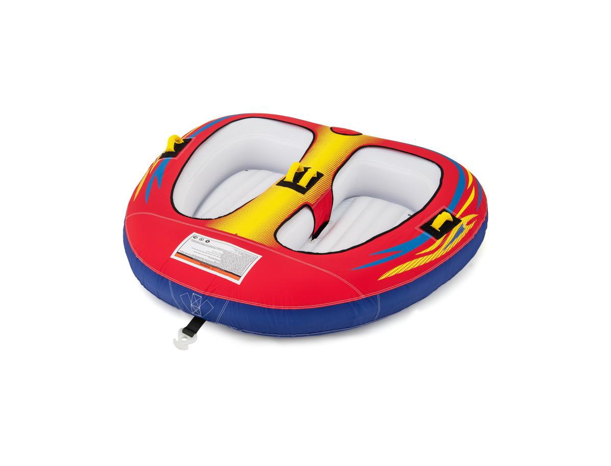 1 or 2 Person Inflatable Towable Tube for Boating with Drainage - Red