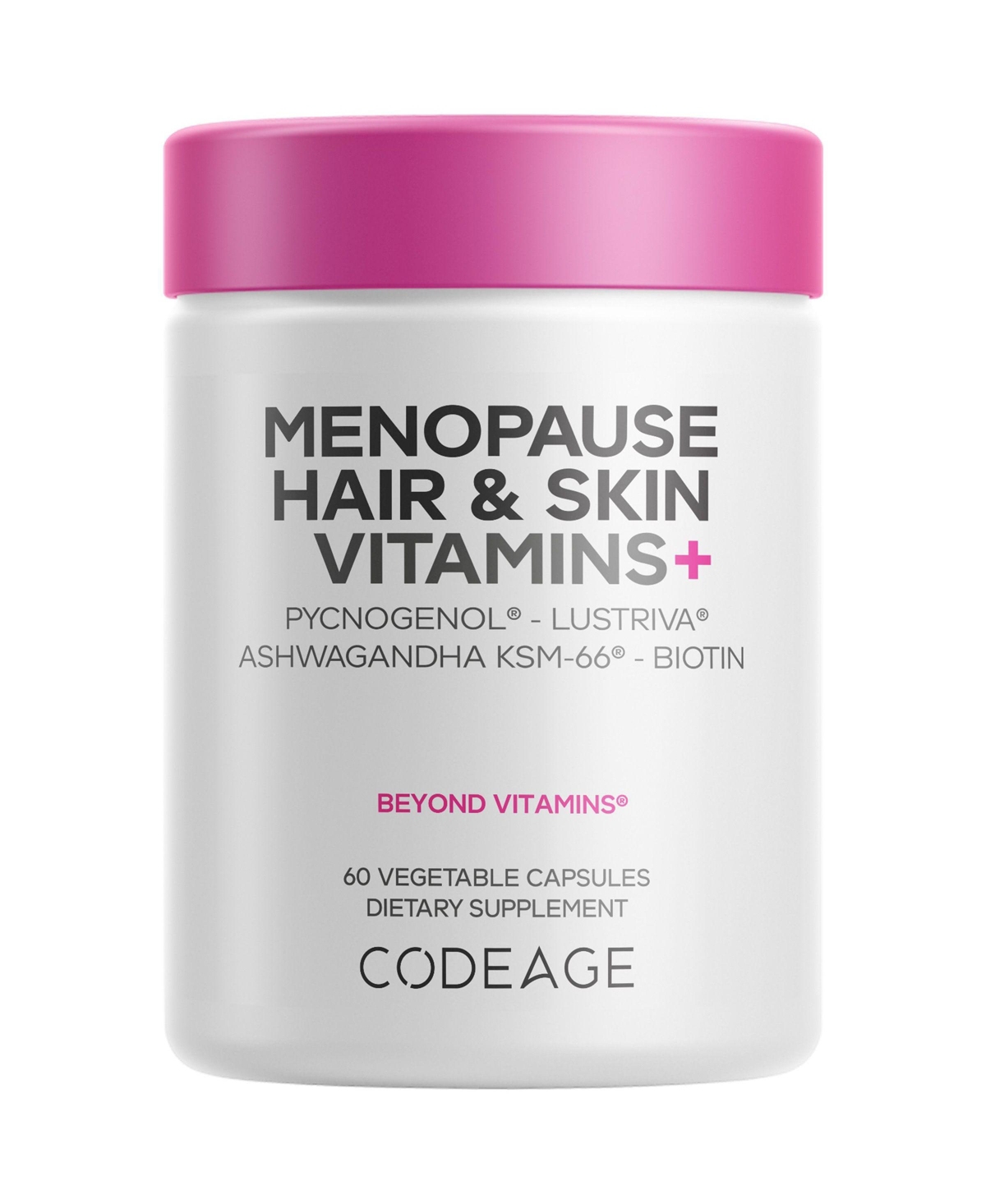 Menopause Hair & Skin Vitamins Patented Lustriva, Pycnogenol, Ksm-66 Ashwagandha Hair Density Skin Perimenopause Support 60 Capsules