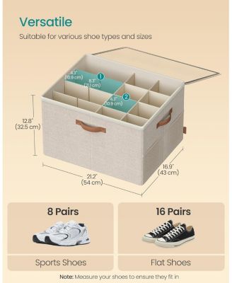 Fabric Storage Bin with Handles & Clear Lid, Up to 16 Pairs, Beige