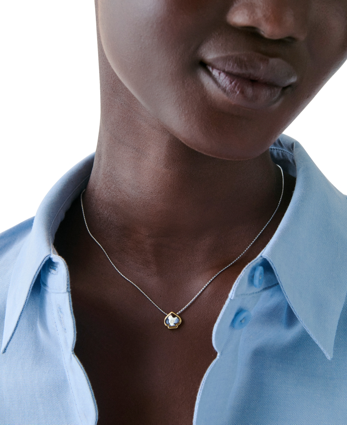 Kate Spade Two-tone Sculpted Spade Mini Pendant Necklace In Metallic