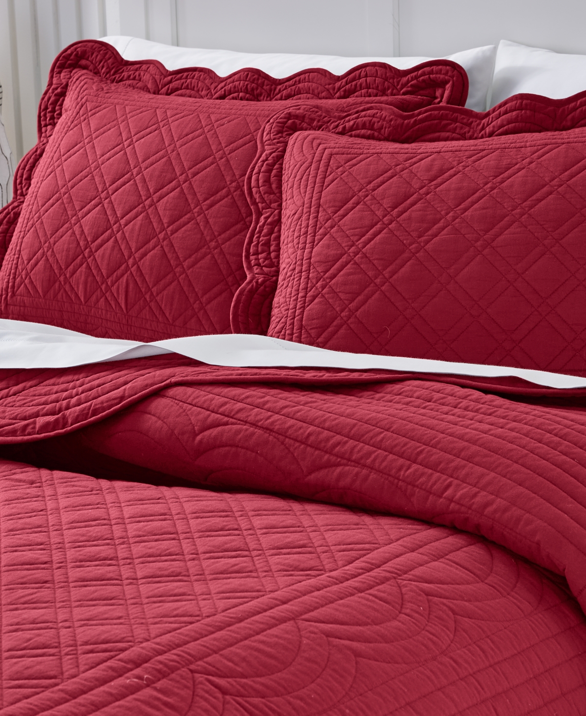 Charter Club Bailey Scallop 3-pc. Quilt Set, King, Exclusively At Macy's In Red
