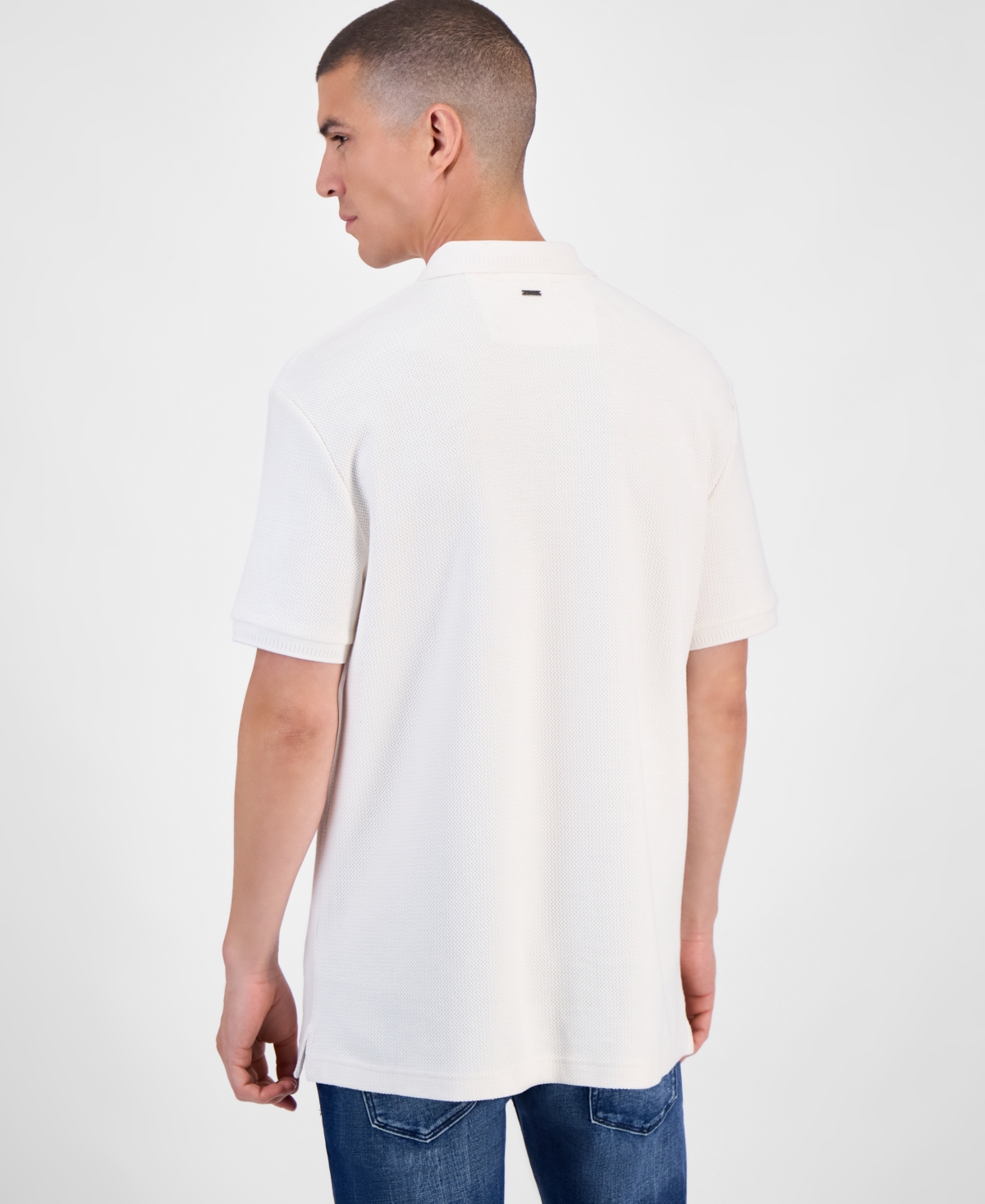 Guess Minimal Logo Short Sleeve Textured Polo Shirt In Red