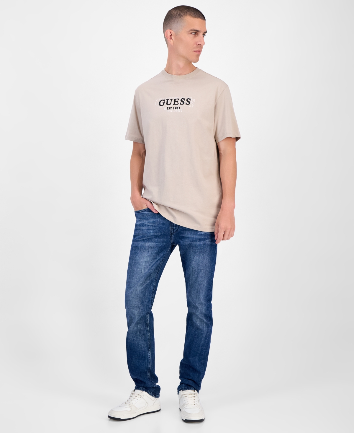 Guess Small Logo Short Sleeve Crewneck T-shirt In Neutral