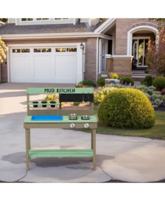 Wood Mud Kitchen with Water Play Set & Cooking Toys for Outdoor, Gift for 38