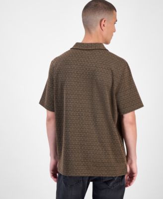Marcos Short Sleeve Jacquard Pattern Button-Front Camp Shirt
