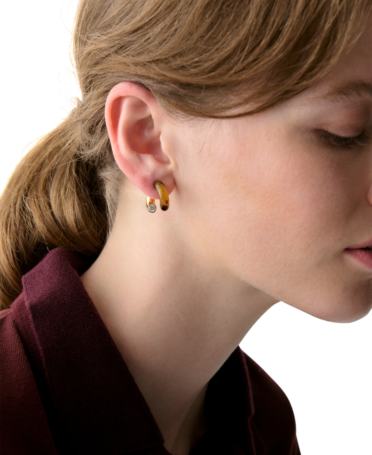 Kate Spade Gold-tone Interlock Tortoise Huggie Earrings In Brown