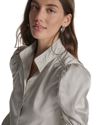 Women's Stand Collar Puff-Sleeve Shirt