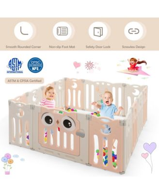 14-Panel Baby Playpen Kids Activity Center Foldable Play Yard w/ Lock Door