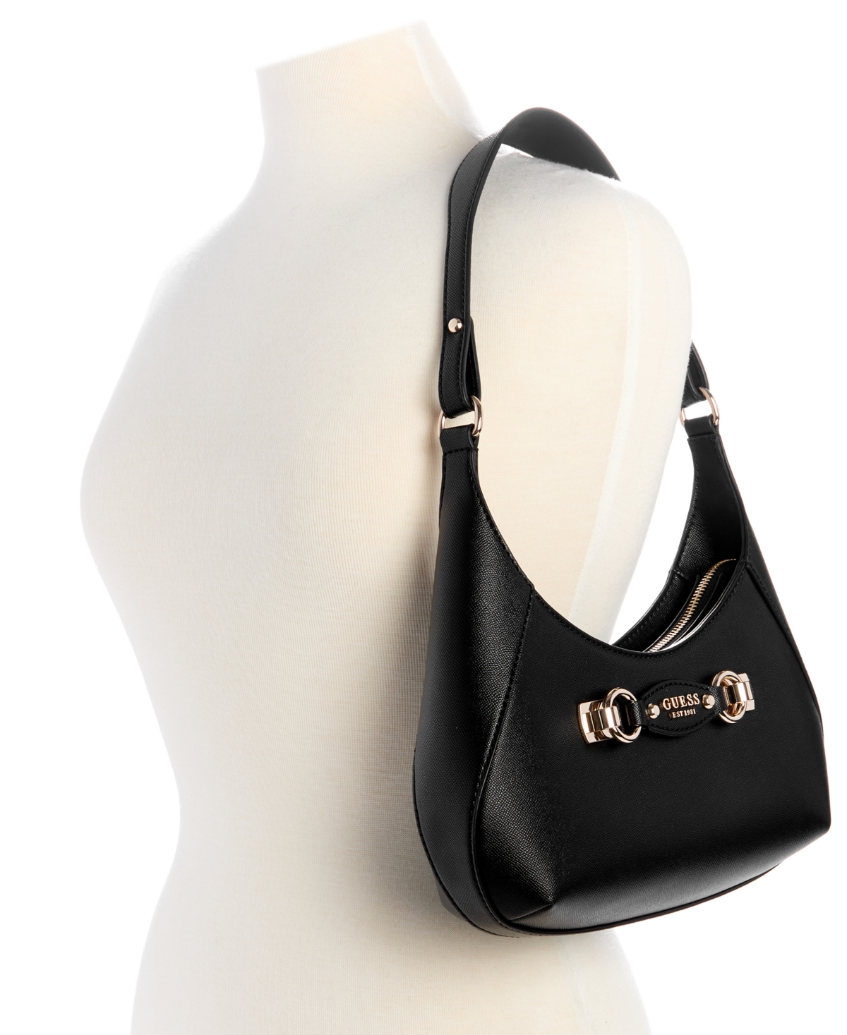 Guess Mimina Small Top Zip Shoulder Bag In Black