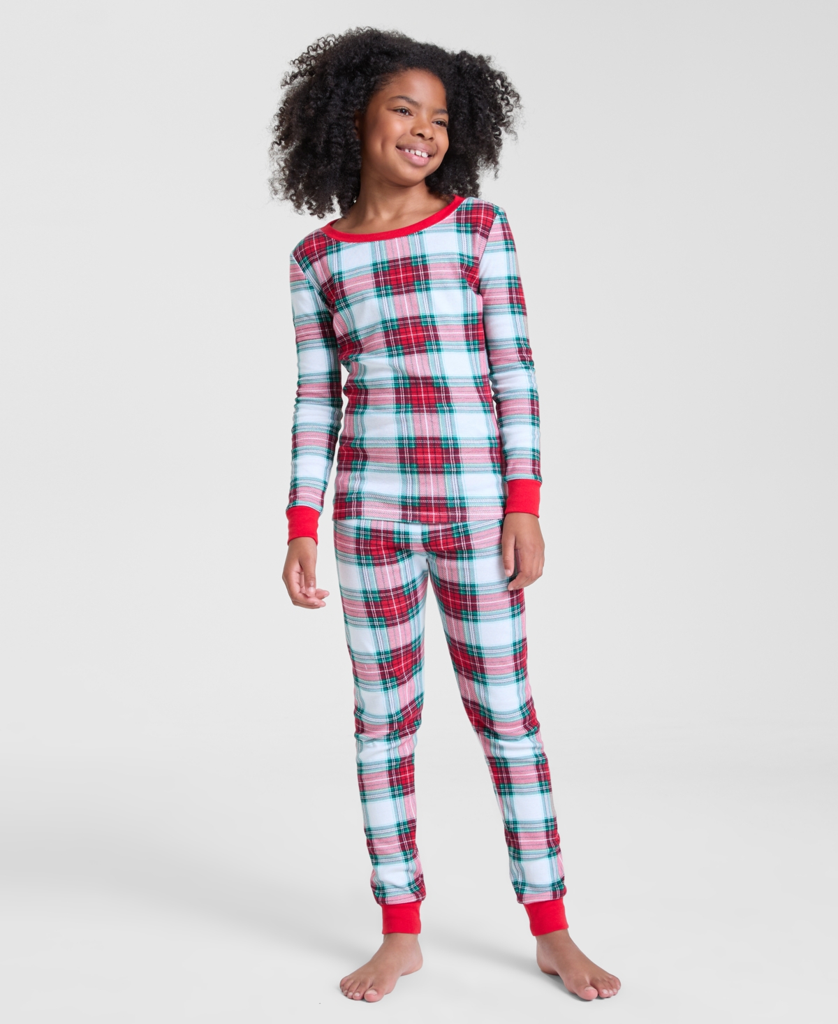 Family Pajamas Kids 5-14 Merry Plaid Snug-Fit Pajama Set, Macy's Exclusive