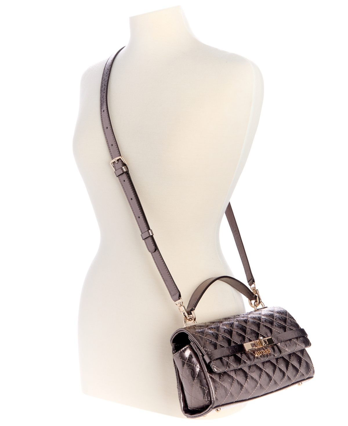Guess Idra Small Top Handle Quilted Flap Crossbody In Brown