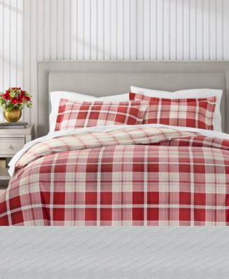 Charter Club Crimson Plaid Flannel Duvet Cover Sets Macys Exclusive In Red