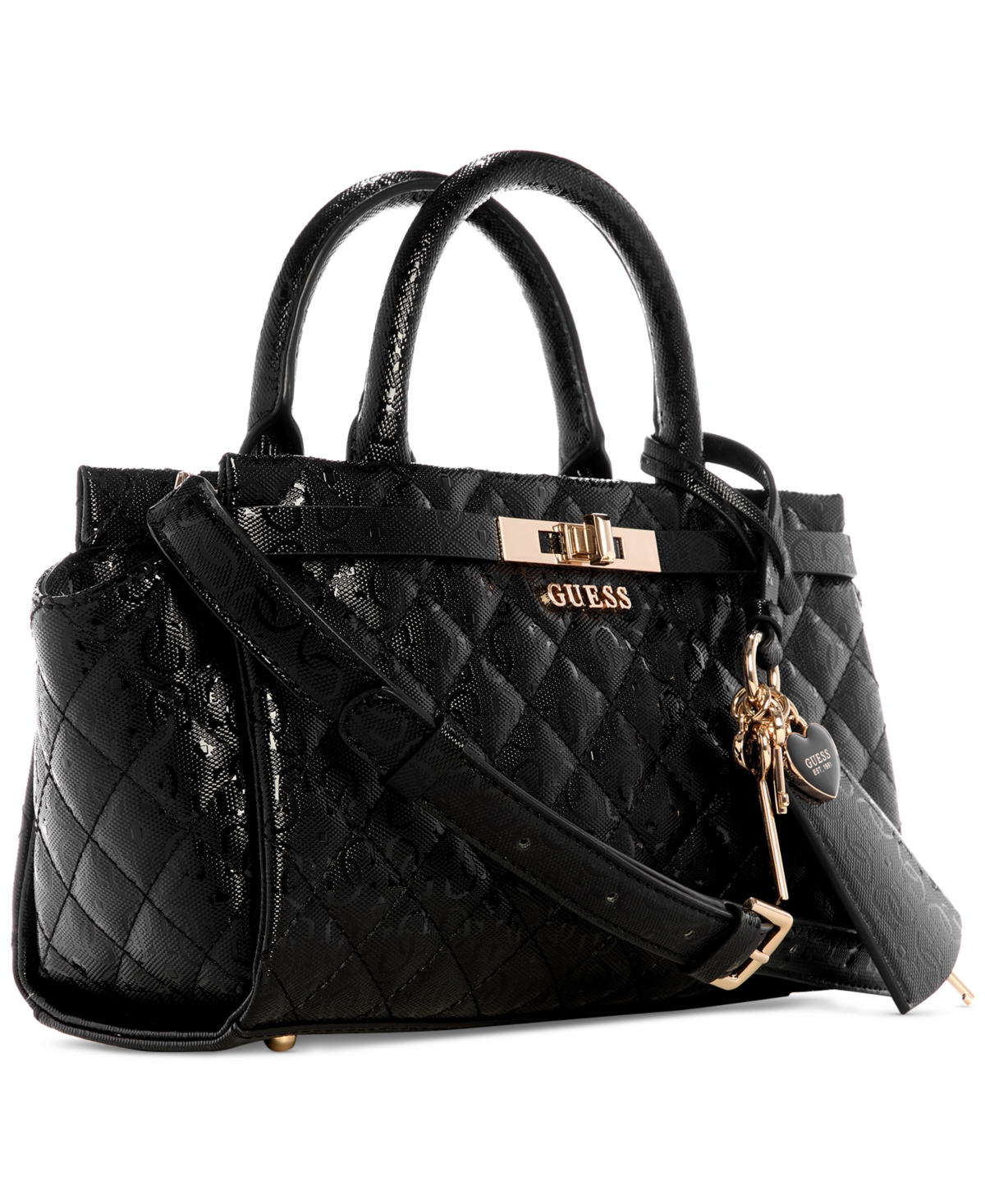 Guess Idra Small Quilted Satchel Bag In Black