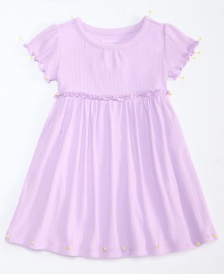 Baby Girls Short-Sleeve Solid Pointelle Dress
