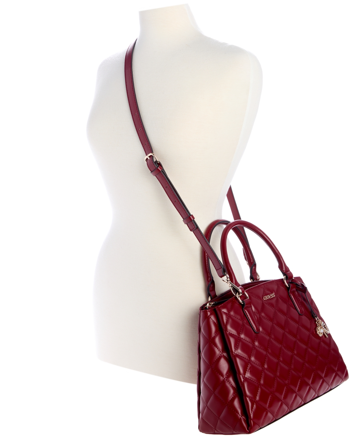 Guess Tinsley Medium Quilted Three Compartment Satchel In Red