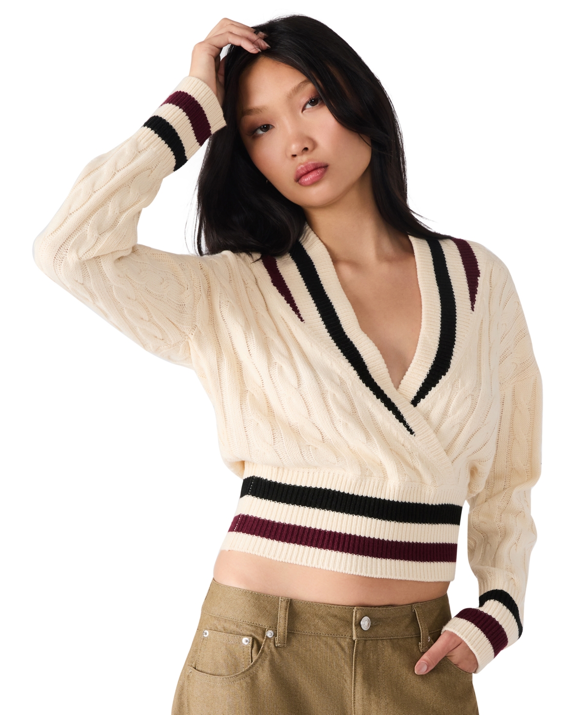 Steve Madden Addison Contrast Stripe Sweater In White